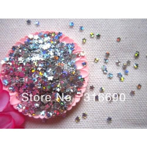 Free Shipping laser silver flower spangles for Nail Art Glitter Powder Decoration Slice Spangles 50g/bag