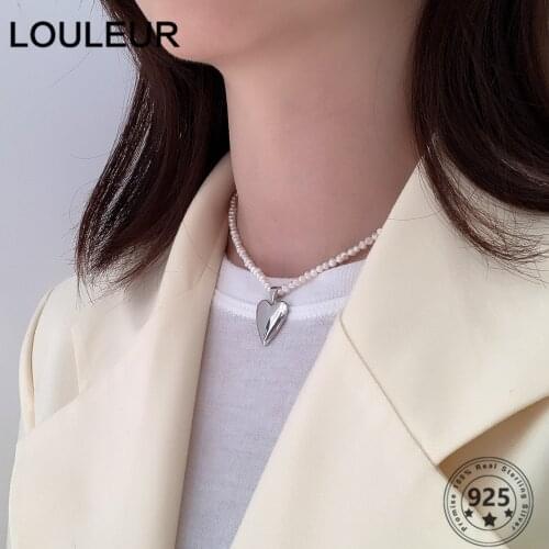 LouLeur Choker 925 Sterling Silver Necklace Pearl Chain Heart Pendant Necklace For Women Girls Fine Jewelry 2021 Trend Korean