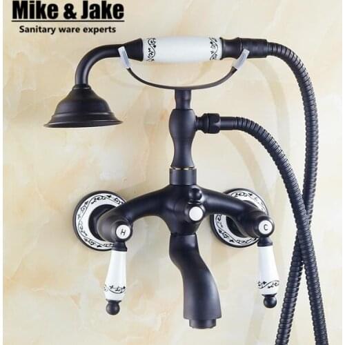 Black brone bath faucet shower mixer porcelain shower faucet bathroom telephone bath faucet with hand shower bathroom shower tap