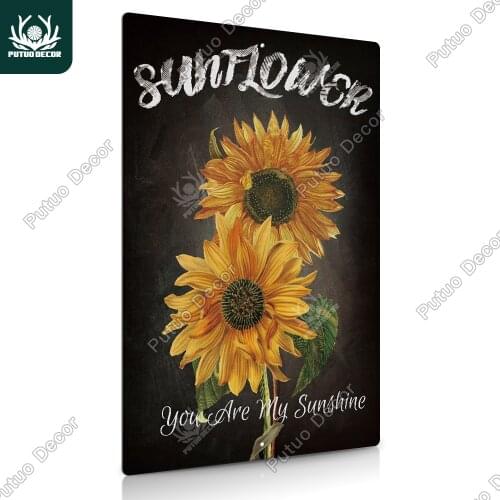 Putuo Decor Sunflower Aluminum Sign Plaque Metal Vintage Metal Signs Poster Wall Decor for Kitchen Living Room Garden Decoration