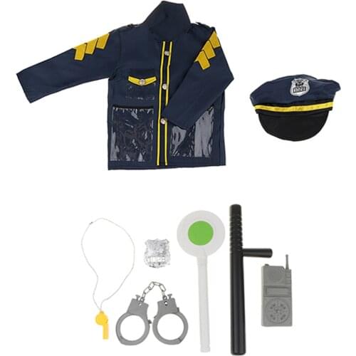 Kid Police Role Toy Officer Policeman Costume Uniform Hat Costume & Handcuff