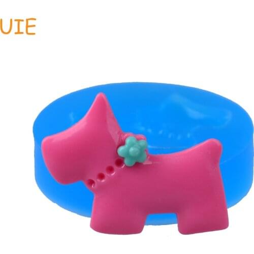 DYL270U 32.6mm Dog with Flower Silicone Mold - Fondant, Cake Decoration, Cookie Biscuit, Chocolate, Jewelry Making, Resin, Icing