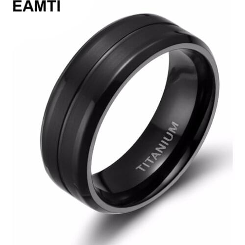 Eamti Man Black Ring Finger 8mm Cool Brushed Titanium Wedding Rings Engagement Band Male Jewelry Bagues Anelli anillo hombre