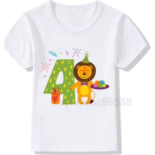 Boys Animals Birthday Number Print T Shirt Children Birthday Boy Dino Panda Party T-shirts Boy&Girl Funny Gift Tshirt Present