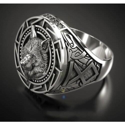 New Men Rings Wolf Totem Retro Soldier Nordic Vintage Rings For Men Alloy Punk Rings Jewelry Party Gift Accessories