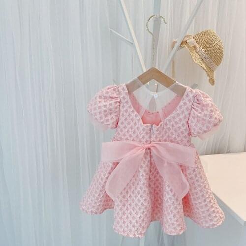 Lawadka Summer Kids Dress For Girls Short Sleeve Cotton Pink White Girl Dresses Bow Childrens Clothing Birthday Party Costumes