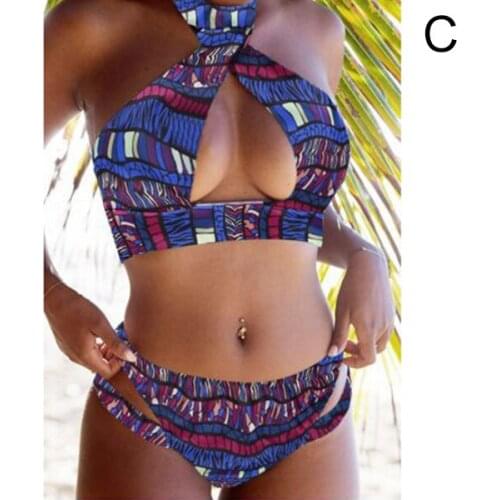Hot Sell Summer Striped Bikini Cross Swimsuit Women Tops with Pants Bikini Suit Print Backless High Elastic Fast Dry Swimsuit