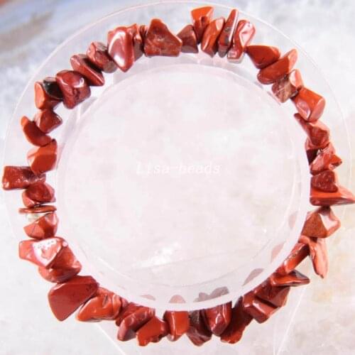 Fashion Jewelry Gift Bangle For Women Natural Red Rainbow Jaspers Stone Chip Beads Cord Stretch Bracelet 8" 1Pcs H1416