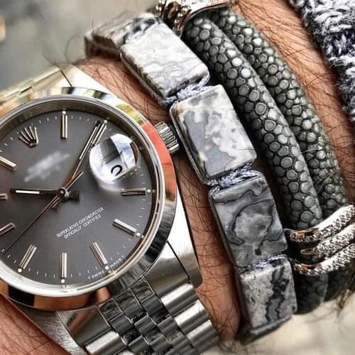 2019 New Natrual Stone Geometric Bracelets Street Taste Gray Picasso Jaspers Bracelets For Men & Women Energy Pulseras Masculina