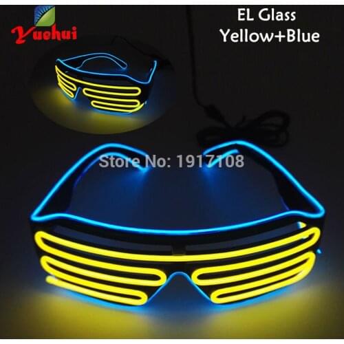 New style Bi-color Light up Shutter Glasses Party supplies 17 Style Sound active EL wire Glasses For Dance Festival decoration