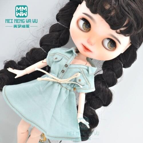 Clothes for doll fashion Drawstring dress denim blue, black, yellow for 28-30cm Blyth Azone doll accessories