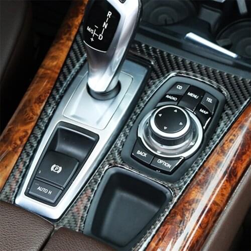 Carbon Fiber Gearshift Panel Decor Frame Cover Trim for BMW X5 E70 E71 Stylish Car Accessories Stickers High Configuration LHD