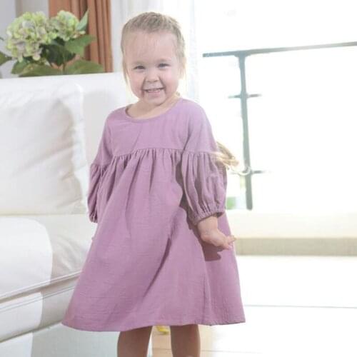 1-5Yrs Kids Baby Girls Dresses For Girls Dresses Spring Autumn Sweet Kids Girl Dress Long Sleeve Girls Pure Color Dress
