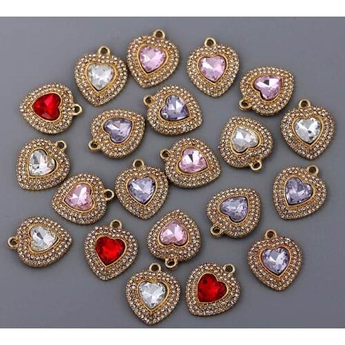 10Pieces Charms 4 Colors Exquisite Shining Heart Shape Crystal Rhinestone Pendant Wholesale For Necklace Jewelry Making Supplies