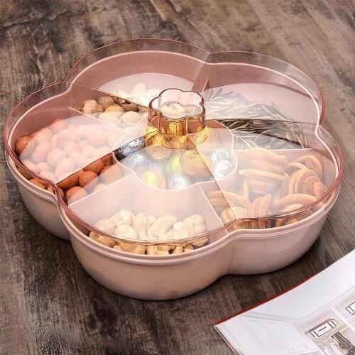 Transparent Sealed Candy Box With Lid Nut Plate Melon Plate Room Living Nordic Plate Fruit Dried Family Flower Shape Snack O0M6