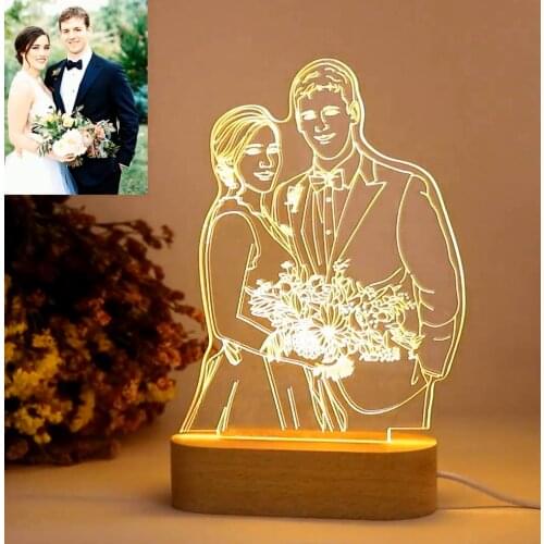 Dropshipping Customized 3D Night Light USB Wooden Base DIY Night Lamp For Wedding Christmas Gift Holiday Light Custom Text Photo
