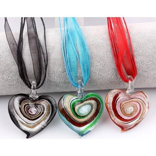QB Wholesale 6pcs handmade Murano Lampwork Glass Mix Color Beauty Heart Pendant Fit Necklace Hot Thanksgiving gift necl0078