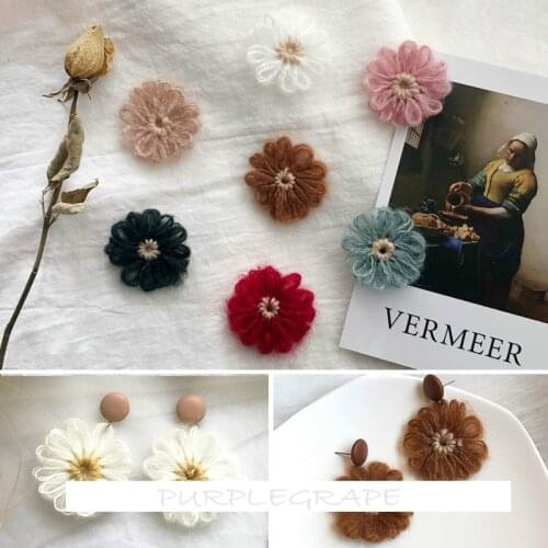 DIY Autumn and Winter Vintage Hand-Woven Wool Thread Flower Earrings Ornament Girls Heart Sweet Ear Stud Ear Pendant 6pcs