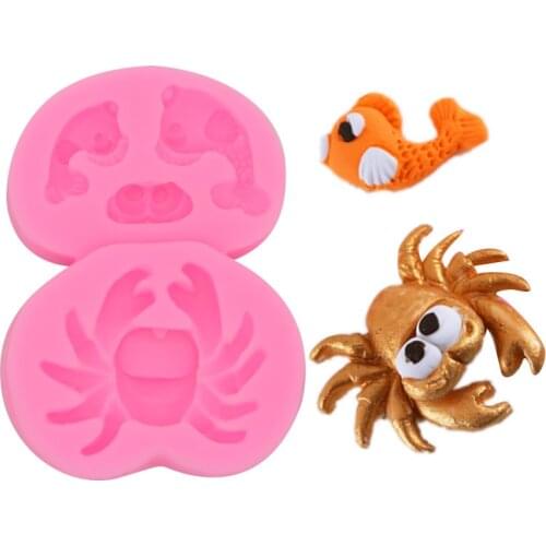 Ocean Crab Clownfish Cake Silicone Mold Food Grade Easy Release Fondant DIY Clay Epoxy Mold Chocolate Mold Random color