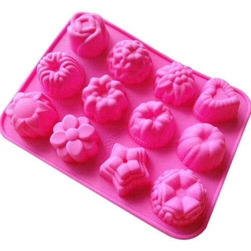 DIY Cake Pastry Mold Silicone 12-Cavity Flower Shaped Candy Jelly Pudding Decor Mould Reusable Chocolate Baking Mold Cake Tools