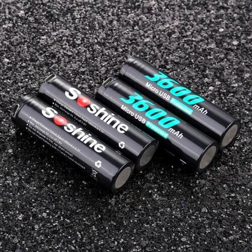 Soshine Li-ion 3600mAh 3.7v 18650 Protected Rechargeable USB Battery with Built-In Micro USB Port
