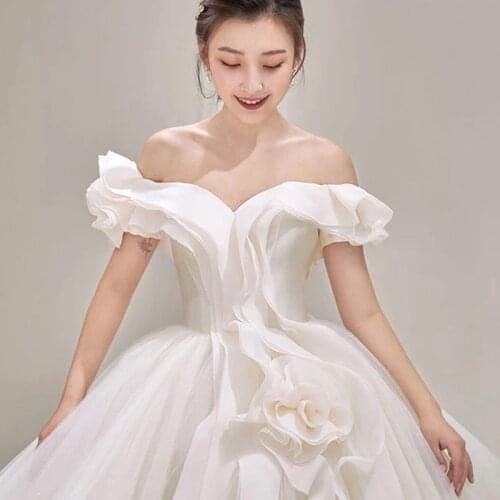 Wedding Dresses Illusion V-Neck Short Appliques Lace Tulle Backless Off The Shoulder Luxury White Elegant Women Bridal Gown G353