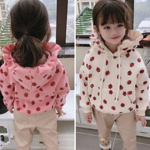 Strawberry Warm Spring Autumn Girls' Jackets Cotton Hoodies Sweatshirts Kids Teenagers Outwear Children Clothes Thicken High Qua