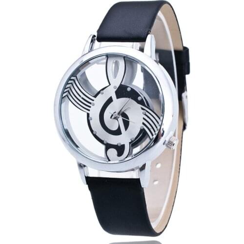 Unique Women Quartz Analog Hollow Musical Note Style Leather WristWatch Ladies Gfit Casual Watch Female Relogio Feminino P000831
