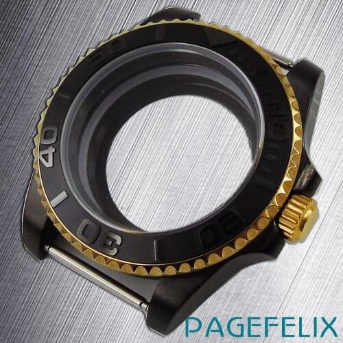 High Quaiity Black Coated Watch Case Fit NH35 NH36 Without Magnifier Ceramic Bezel Insert Watch Bracelet