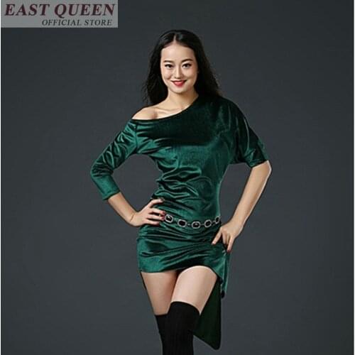 2018 Women Sexy New Belly Dance Diamond Velvet Long Sleeve Short Skirt Practice Dress Rehearsal Suit FF082 S