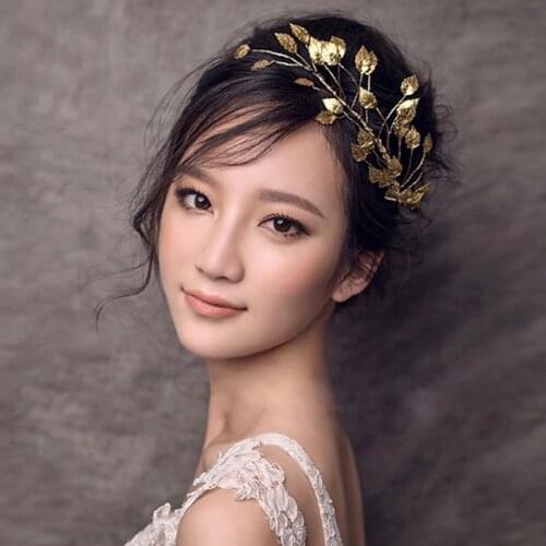 Women Romantic Gold Color Leaf Branch Bridal Bridesmaid Headband Handmade Headpiece Wedding Hair Accessories Veil Jewelry