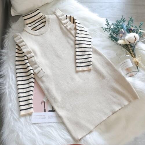 Big Girls Winter Dress Sleeveless Sweater Knit Christmas Teenagers Casual Warm Dress Striped Sweaters Children Clothing Vestido
