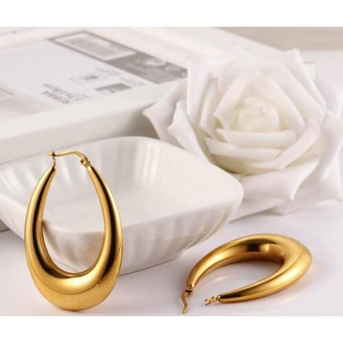 Stainless Steel Gold Thick Africa Hoop Earrings Oval Hollow Women Fashion Earrings Jewelry Gift For Him