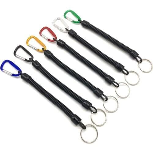 1pcs Fishing Lanyard Spring Rope Fishing Trackle Fishing Tools Fishing Rope with Camping Carabiner Secure Lock
