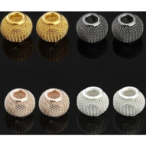 10Pcs 10x12mm Hollow Ball Shape Metal Spacer Beads Round Big Hole Mesh Beads For DIY Charms Bracelet Jewelry Making Findings