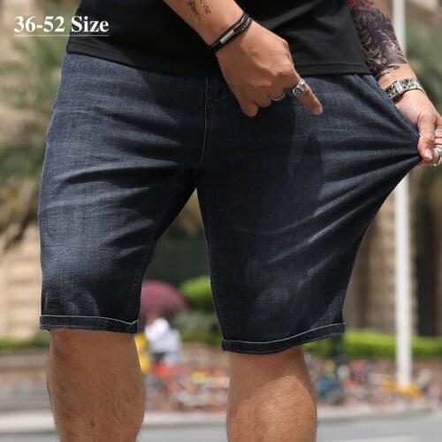 52 50 48 46 Plus Size Mens Denim Shorts Brand Summer Thin Loose Straight Classic Washed Elasticity Jeans Pants High Quality