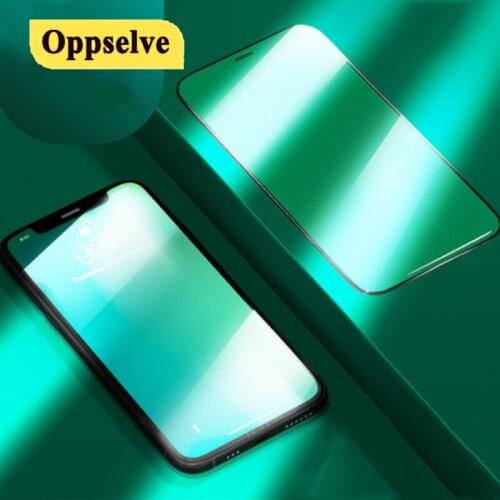 9D Tempered Glass Green Film Glass for iPhone 12 Mini 11 Pro XR XS MAX X 7 8 6 6S Plus SE Full Cover Screen Protector Glass Film