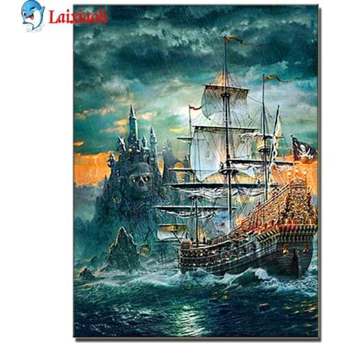 Full Diamond Painting Sea Boat Cross Stitch Pirate Ship Mosaic Craft Needlework 5d Embroidery Rhinestone DIY Decoration Salon