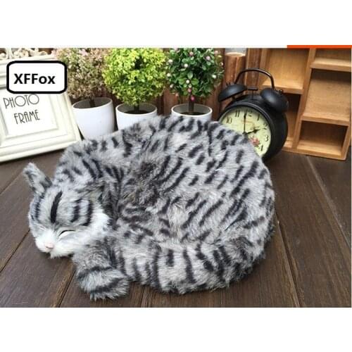 Big real life sleeping cat model plastic&furs cute gray stripe cat doll gift about 29x31x10cm xf1430