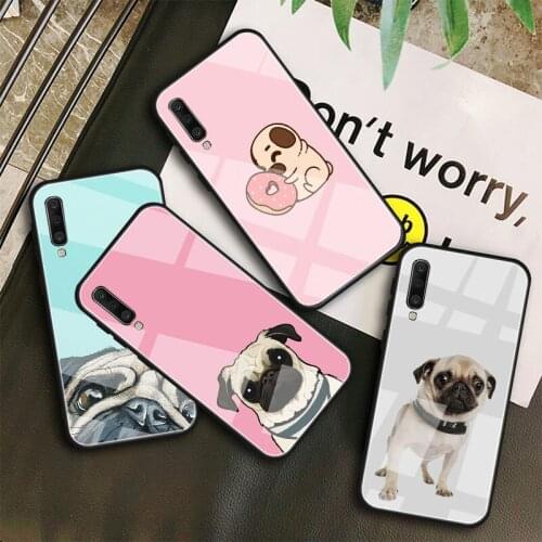 Animal Cute Pug Dog Tempered Glass Case For Samsung Galaxy A10S A10E A20S A20E A30S A40 A50S A60 A70 A80 A90 A6 A7 A8 Shell