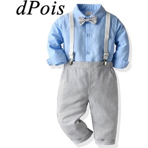 2Pcs Kids Baby Boys Clothes Sets Gentleman Costumes Long Sleeve Shirt with Bowtie + Pant Childrens' Party Set Boys Suits