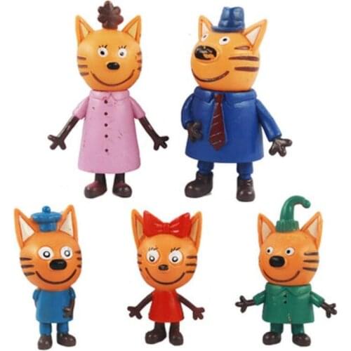 5Pcs Russian Three Happy Cats Kittens Action Figure Toys Cartoon Anime Cat Animals Collectiable Model Toy Kids Boys Girls Gifts