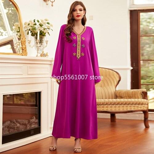 Eid Muslim Womens Long Skirt Diamond-embroidered Arabian Kimono Moroccan Islamic Performance Evening Dress Noble Abaya Costume