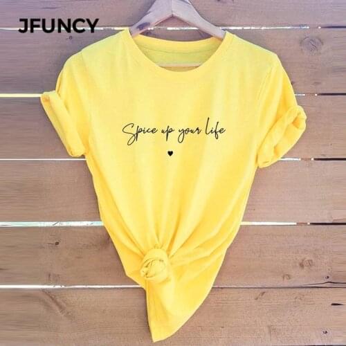 JFUNCY European American Explosions Comfortable Letters Small Love Prints Women T Shirt Short Sleeve Casual Cute T-shirts