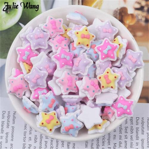 Julie Wang 20pcs Cartoon Five-pointed Star Charms Resin Flatback Cabochon for Stationery Box Phone Decor Hair Accessory DIY