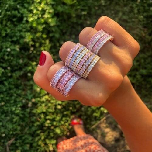 2020 new arrived fashion pink white cz finger ring stacking rings rose gold color wedding couple rings