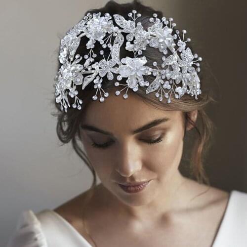 ZMHP283 Silver Diamond Hair Pieces Rhinestones Crowns Luxury Wedding Headband Alloy Flower Wedding Tiara Accessories Wreath