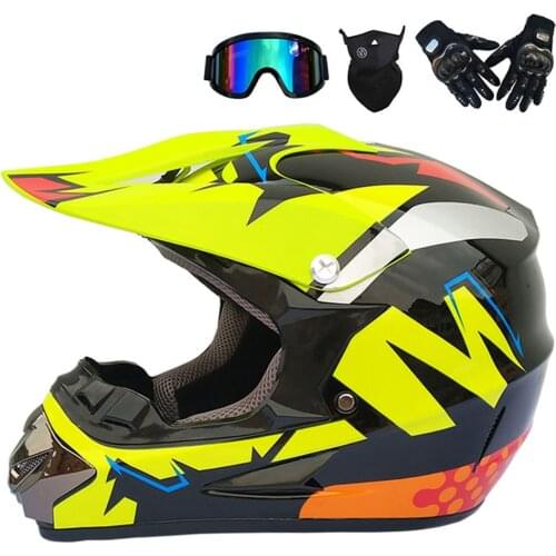 Motorcycle Helmet Unisex-Child DOT Kids Youth ATV Off-Road Dirt Bike Motocross Helmet Gear Combo Gloves Goggles Casco Moto