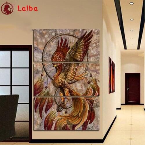 Full drill Diamond painting Hot selling home art, phoenix, feather Diamond embroidery Cross stitch resin office wall decor3pcs