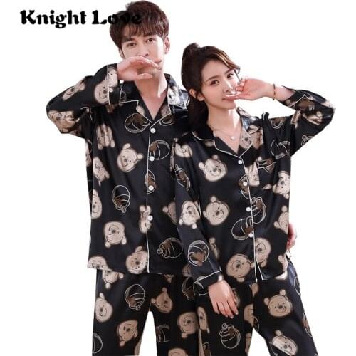 Autumn Womens Pajamas Sets Flower Print Fashion Luxury Couple Long Sleeve Faux Silk Two Pcs Shirts + Pants Nighties Sleepwear
